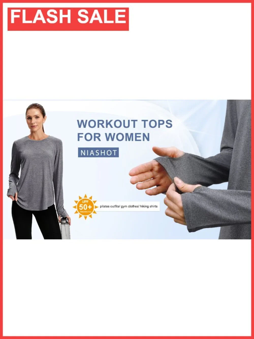 Women's Long Sleeve Workout Top with Thumb Holes UPF 50+ Sun Shirt for Hiking